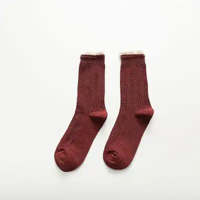 Women Simple Stringy Selvedge Solid Color Cotton Socks