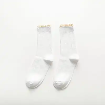 Women Simple Stringy Selvedge Solid Color Cotton Socks