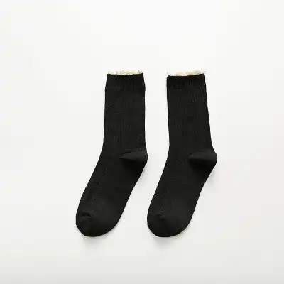 Women Simple Stringy Selvedge Solid Color Cotton Socks
