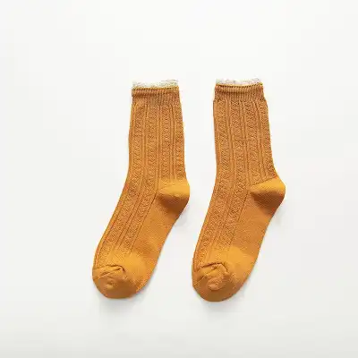 Women Simple Stringy Selvedge Solid Color Cotton Socks