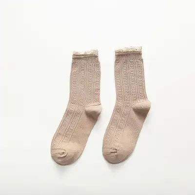 Women Simple Stringy Selvedge Solid Color Cotton Socks