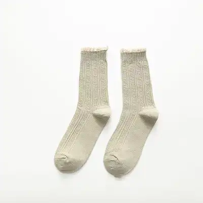 Women Simple Stringy Selvedge Solid Color Cotton Socks