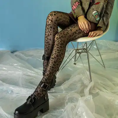 Women Fashion Color Blocking Leopard Printed Over The Knee Pantyhose