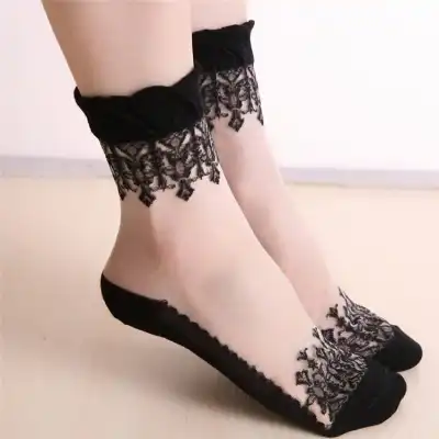 Women Fashion Lace See-through Socks