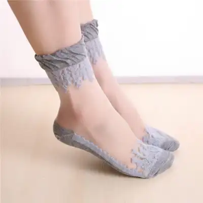 Women Fashion Lace See-through Socks