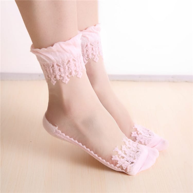 [ KIRSH ]★COLLECTION LACE UP SEE THROUGH SOCKS YOLAI 1 Pair Women Sheer Socks Transparent Mesh Ankle Sock