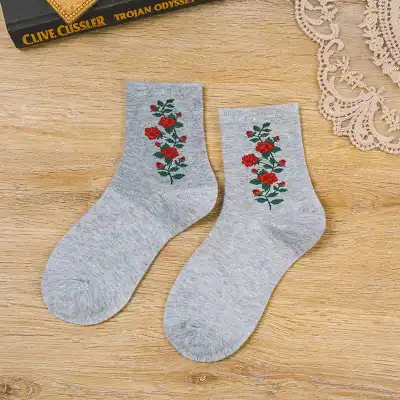 Retro Sunflower Rose Pattern Breathable Cotton Socks