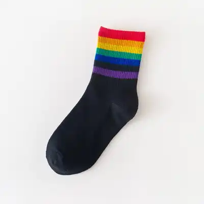 Women's Fashion Color Striped Breathable Cotton Knee High Socks