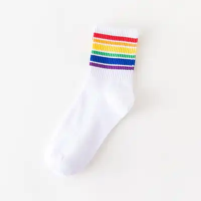 Women's Fashion Color Striped Breathable Cotton Knee High Socks