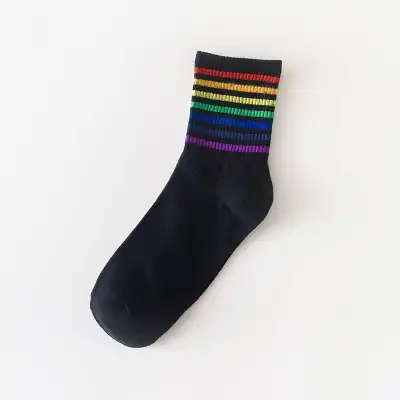 Women's Fashion Color Striped Breathable Cotton Knee High Socks