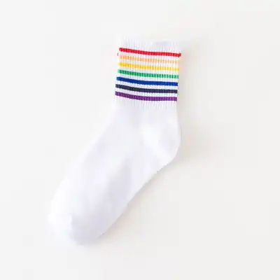 Women's Fashion Color Striped Breathable Cotton Knee High Socks