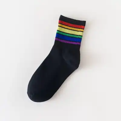 Women's Fashion Color Striped Breathable Cotton Knee High Socks