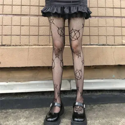 Women Fashion Five-pointed Star Jacquard Sheer Panty-hose