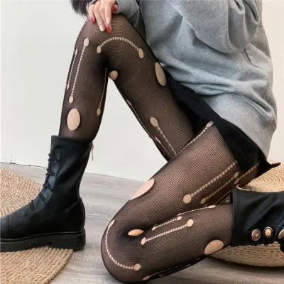 Women Fashion Hollow Ripped Jacquard Thin Panty-hose