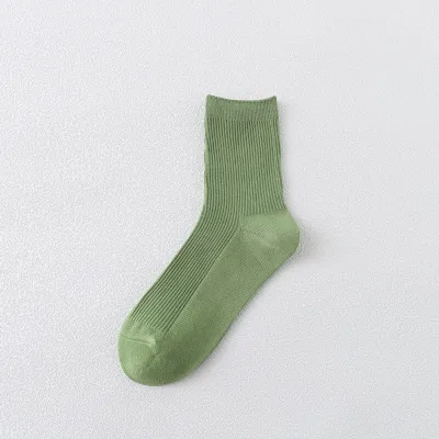 5 Pairs Solid Color Breathable Cotton Mid-Calf Socks for Women