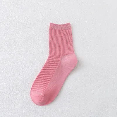 5 Pairs Solid Color Breathable Cotton Mid-Calf Socks for Women