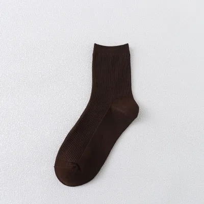 5 Pairs Solid Color Breathable Cotton Mid-Calf Socks for Women