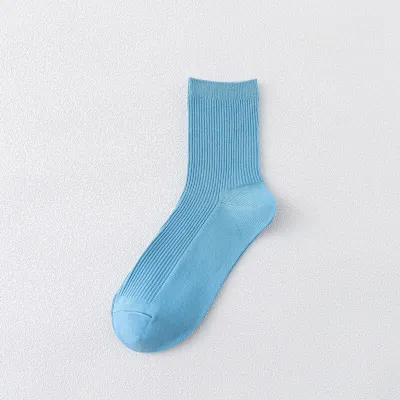 5 Pairs Solid Color Breathable Cotton Mid-Calf Socks for Women