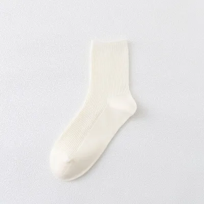 5 Pairs Solid Color Breathable Cotton Mid-Calf Socks for Women