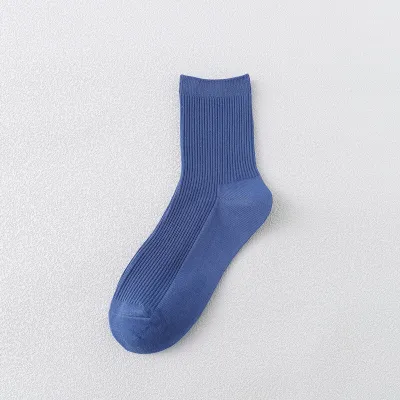 5 Pairs Solid Color Breathable Cotton Mid-Calf Socks for Women