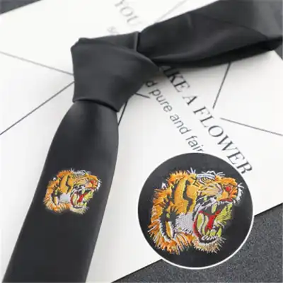 Fashion Rose And Tiger Embroidered Tie
