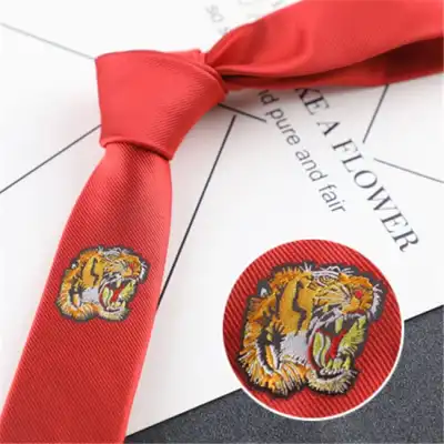Fashion Rose And Tiger Embroidered Tie
