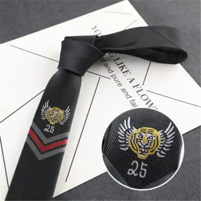 Fashion Rose And Tiger Embroidered Tie