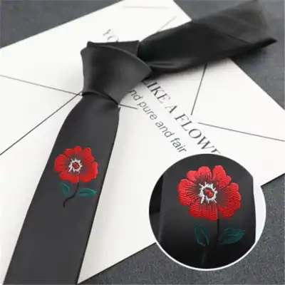 Fashion Rose And Tiger Embroidered Tie