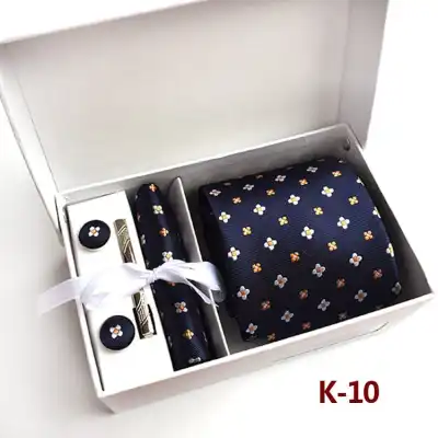 6pcs Men Fashion Tie And Accessories Set Polyester Cufflinks Pocket Square Tie Clips Gift Box