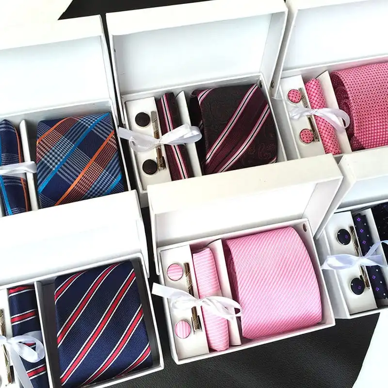 6pcs Men Fashion Tie And Accessories Set Polyester Cufflinks Pocket Square Tie Clips Gift Box