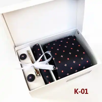 6pcs Men Fashion Tie And Accessories Set Polyester Cufflinks Pocket Square Tie Clips Gift Box