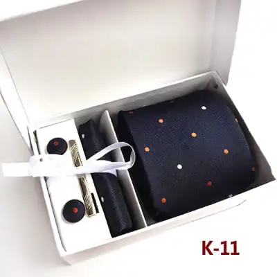 6pcs Men Fashion Tie And Accessories Set Polyester Cufflinks Pocket Square Tie Clips Gift Box