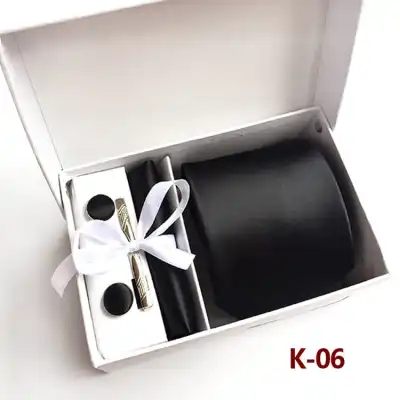 6pcs Men Fashion Tie And Accessories Set Polyester Cufflinks Pocket Square Tie Clips Gift Box