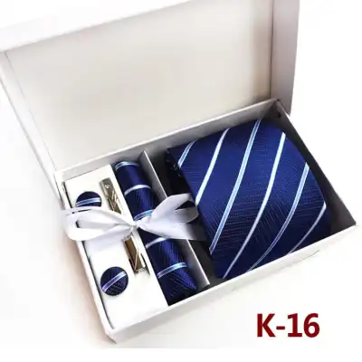 6pcs Men Fashion Tie And Accessories Set Polyester Cufflinks Pocket Square Tie Clips Gift Box