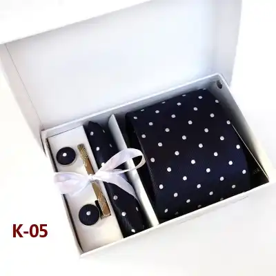 6pcs Men Fashion Tie And Accessories Set Polyester Cufflinks Pocket Square Tie Clips Gift Box