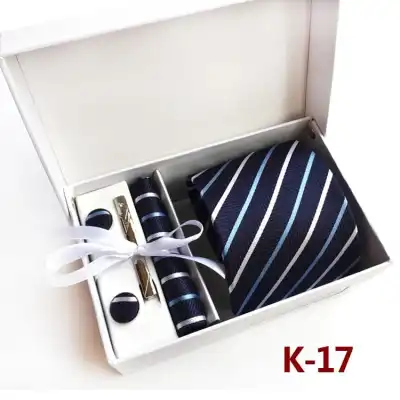 6pcs Men Fashion Tie And Accessories Set Polyester Cufflinks Pocket Square Tie Clips Gift Box