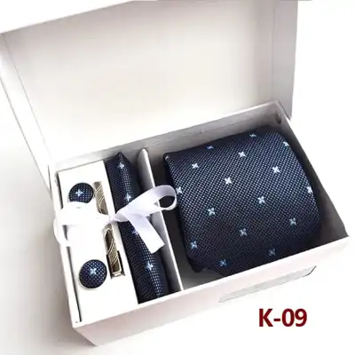 6pcs Men Fashion Tie And Accessories Set Polyester Cufflinks Pocket Square Tie Clips Gift Box