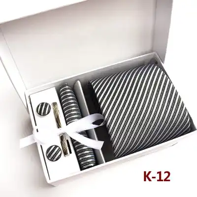 6pcs Men Fashion Tie And Accessories Set Polyester Cufflinks Pocket Square Tie Clips Gift Box
