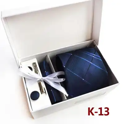 6pcs Men Fashion Tie And Accessories Set Polyester Cufflinks Pocket Square Tie Clips Gift Box