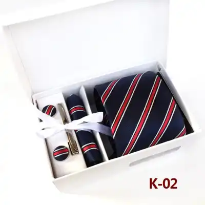 6pcs Men Fashion Tie And Accessories Set Polyester Cufflinks Pocket Square Tie Clips Gift Box