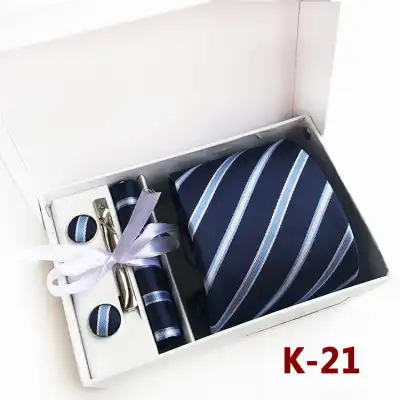 6pcs Men Fashion Tie And Accessories Set Polyester Cufflinks Pocket Square Tie Clips Gift Box