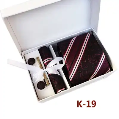 6pcs Men Fashion Tie And Accessories Set Polyester Cufflinks Pocket Square Tie Clips Gift Box