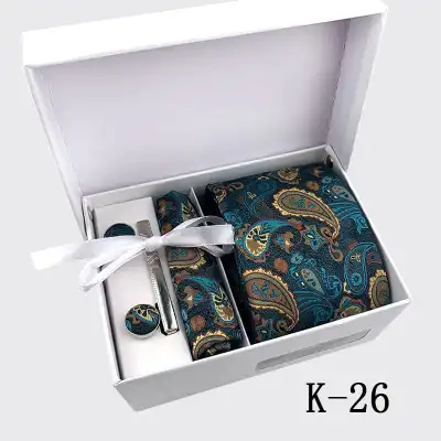 6pcs Men Fashion Tie And Accessories Set Polyester Cufflinks Pocket Square Tie Clips Gift Box