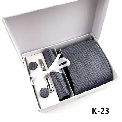 6pcs Men Fashion Tie And Accessories Set Polyester Cufflinks Pocket Square Tie Clips Gift Box