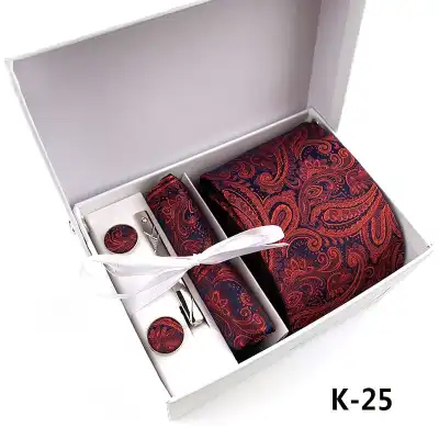 6pcs Men Fashion Tie And Accessories Set Polyester Cufflinks Pocket Square Tie Clips Gift Box