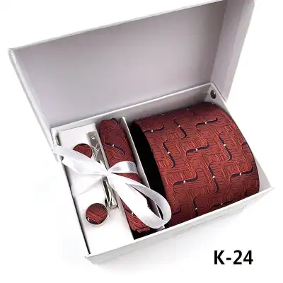 6pcs Men Fashion Tie And Accessories Set Polyester Cufflinks Pocket Square Tie Clips Gift Box