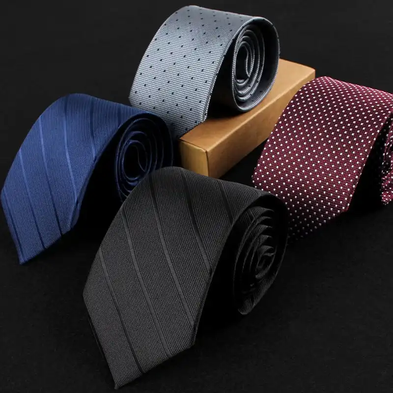 Men Business Polka Dot Stripe Pattern Nylon Tie