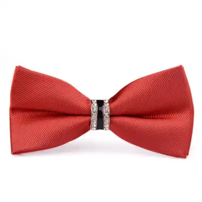 Men Fashion Rhinestone Decorated Stripe Bow Tie