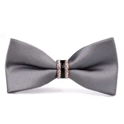 Men Fashion Rhinestone Decorated Stripe Bow Tie