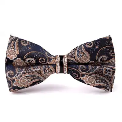 Men Fashion Rhinestone Decorated Stripe Bow Tie
